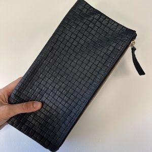 Clare V Foldover Black Woven Clutch